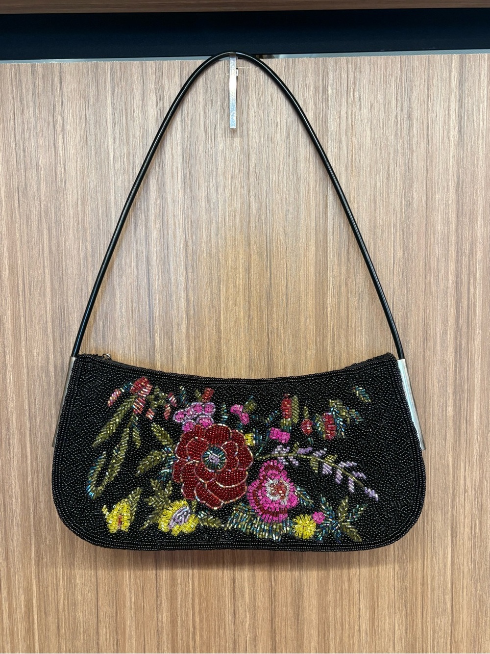 Vintage Ermo beaded Floral Shoulder Bag - Black